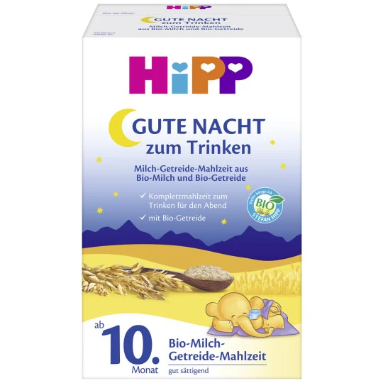 Hipp Bio Gute-Nacht! Milch-Getreide-Mahlzeit Ab 10. Monat 2x 250G 3 Hipp Bio Gute-Nacht! Milch-Getreide-Mahlzeit Ab 10. Monat 2x 250G