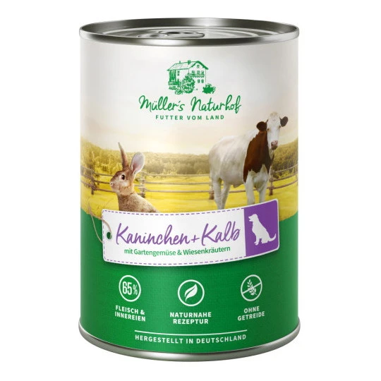 Müller's Naturhof Hundefutter Kalb & Kaninchen 400G 3 Müller's Naturhof Hundefutter Kalb & Kaninchen 400G