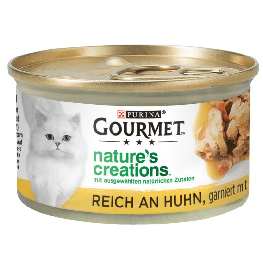Purina Gourmet Nature's Creations Reich An Huhn Garniert Mit Spinat Und Tomaten 85G 3 Purina Gourmet Nature's Creations Reich An Huhn Garniert Mit Spinat Und Tomaten 85G