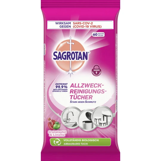 Sagrotan Allzweck-Reinigungstücher Granatapfel Und Limette 60ST 3 Sagrotan Allzweck-Reinigungstücher Granatapfel Und Limette 60ST