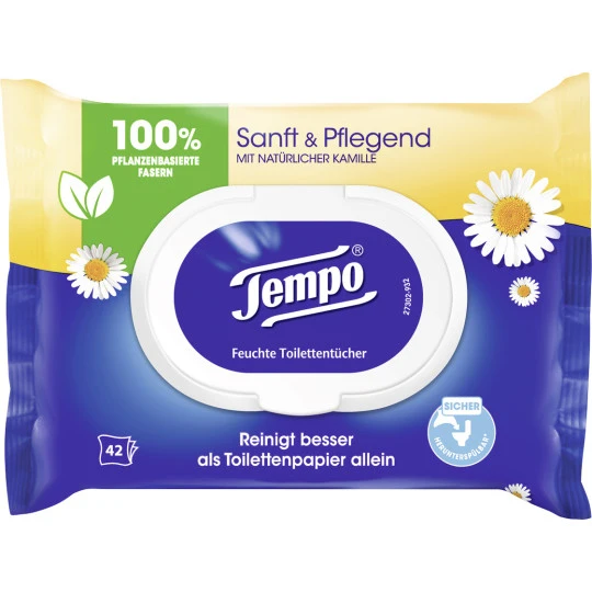 Tempo Sanft & Pflegend Feuchte Toilettentücher Kamille 42 Stück 2 Tempo Sanft & Pflegend Feuchte Toilettentücher Kamille 42 Stück